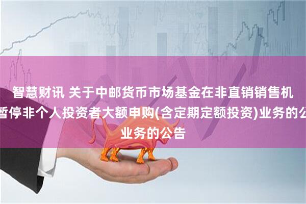 智慧财讯 关于中邮货币市场基金在非直销销售机构暂停非个人投资者大额申购(含定期定额投资)业务的公告