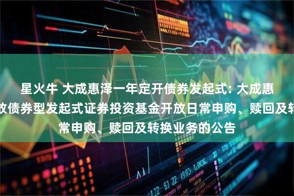 星火牛 大成惠泽一年定开债券发起式: 大成惠泽一年定期开放债券型发起式证券投资基金开放日常申购、赎回及转换业务的公告